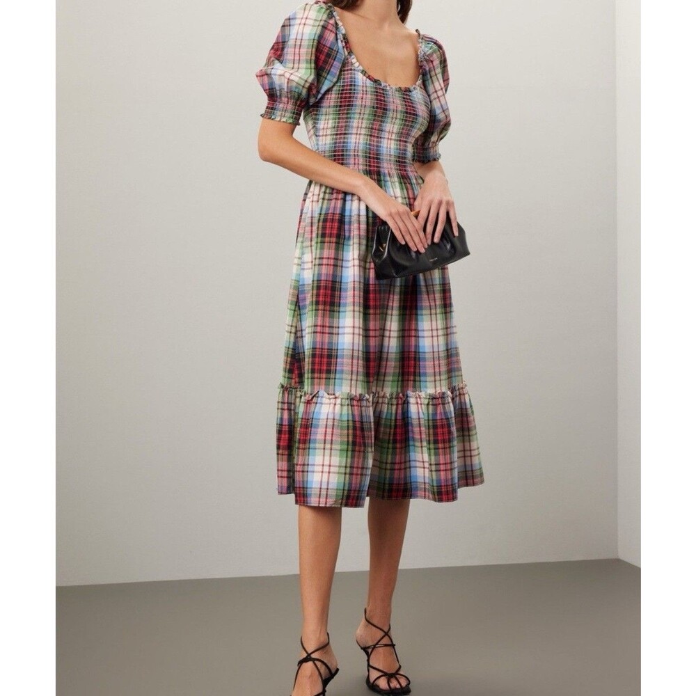 NWT Hill House Multi/White Tartan Louisa nap dress 100% cotton size XS